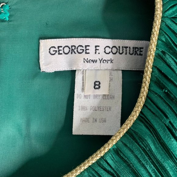 Vintage 80s George F Couture Evening Dress S Green Accordion Pleats Designer Zip - Picture 8 of 8